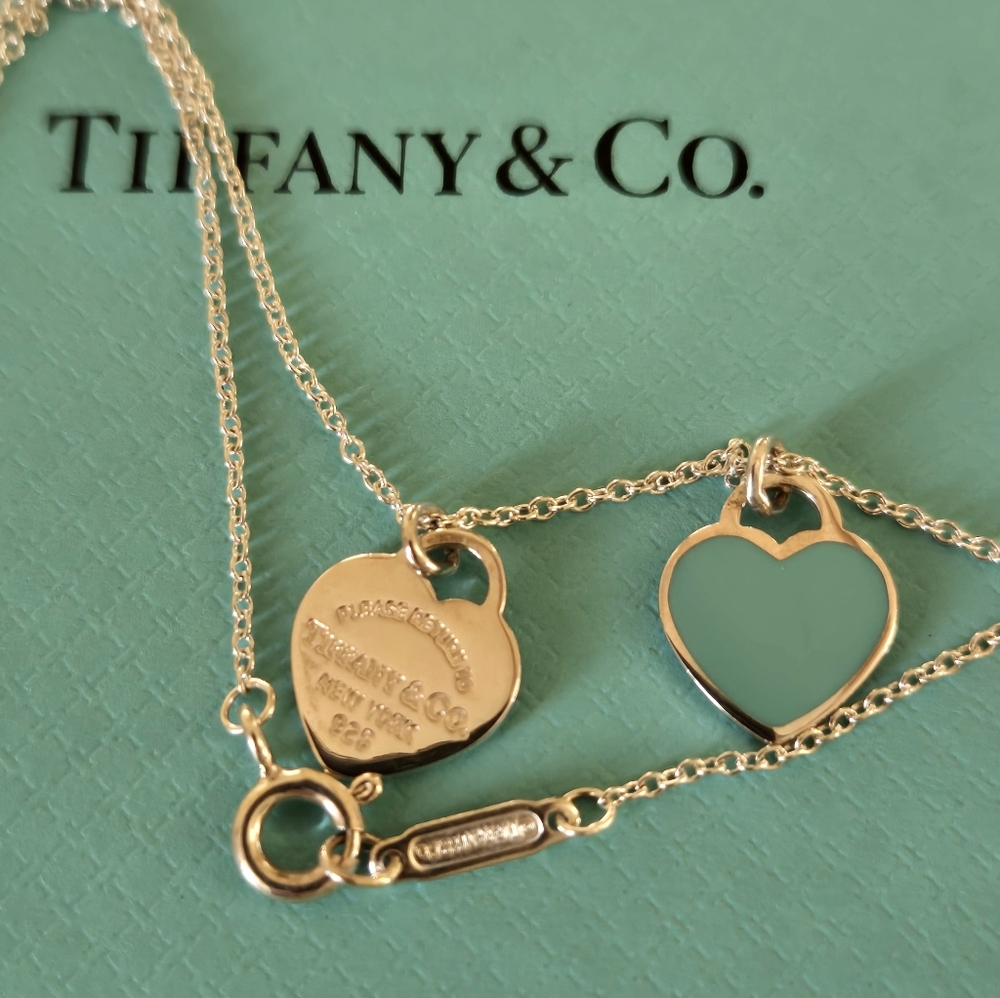 Tiffany & Co Mini Hearts RTT Blue Enamel/Sterling Silver Necklace